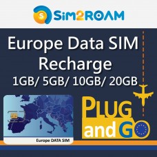 Recharge-Europe Data SIM 1GB/5GB/10GB/20GB 