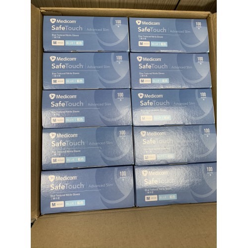 Medicom Disposable Nitrile Gloves Powder-Free Latex-Free 1000pcs=10 boxes=1ctn Safetouch Advanced Slim 1175D Blue Large Size