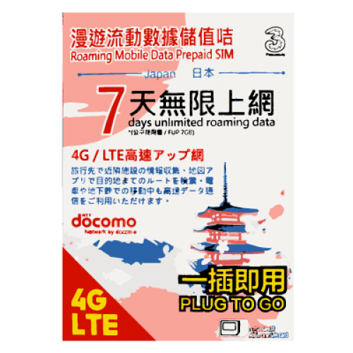 Japan Docomo Unlimited SIM - 7 Days Prepaid Data SIM Card